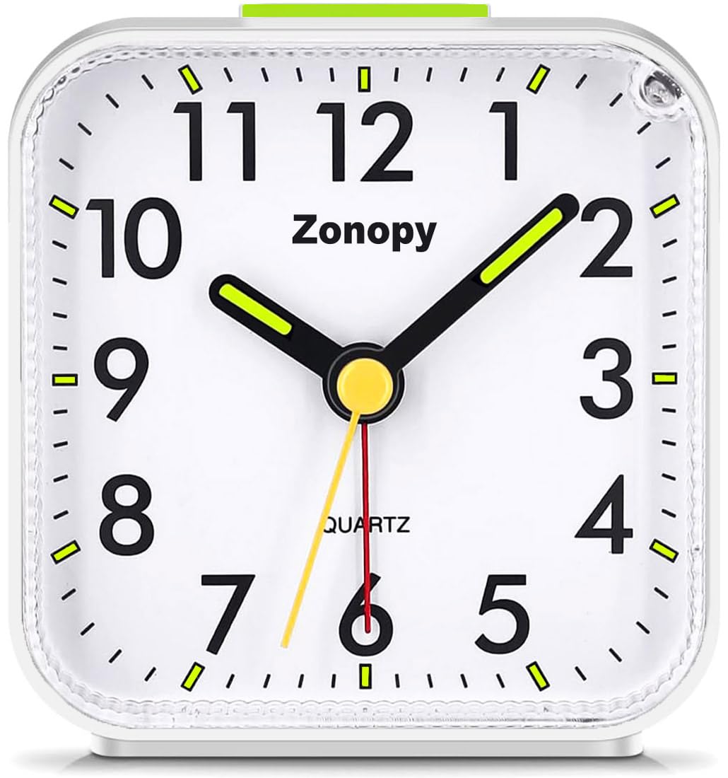 Zonopy Silent Analog Alarm Clock with Night Light, Battery Operated, Loud Alarm, Snooze, Bright Screen, Portable Design, Travel Clock for Deep Sleeper, Back to School Gfits