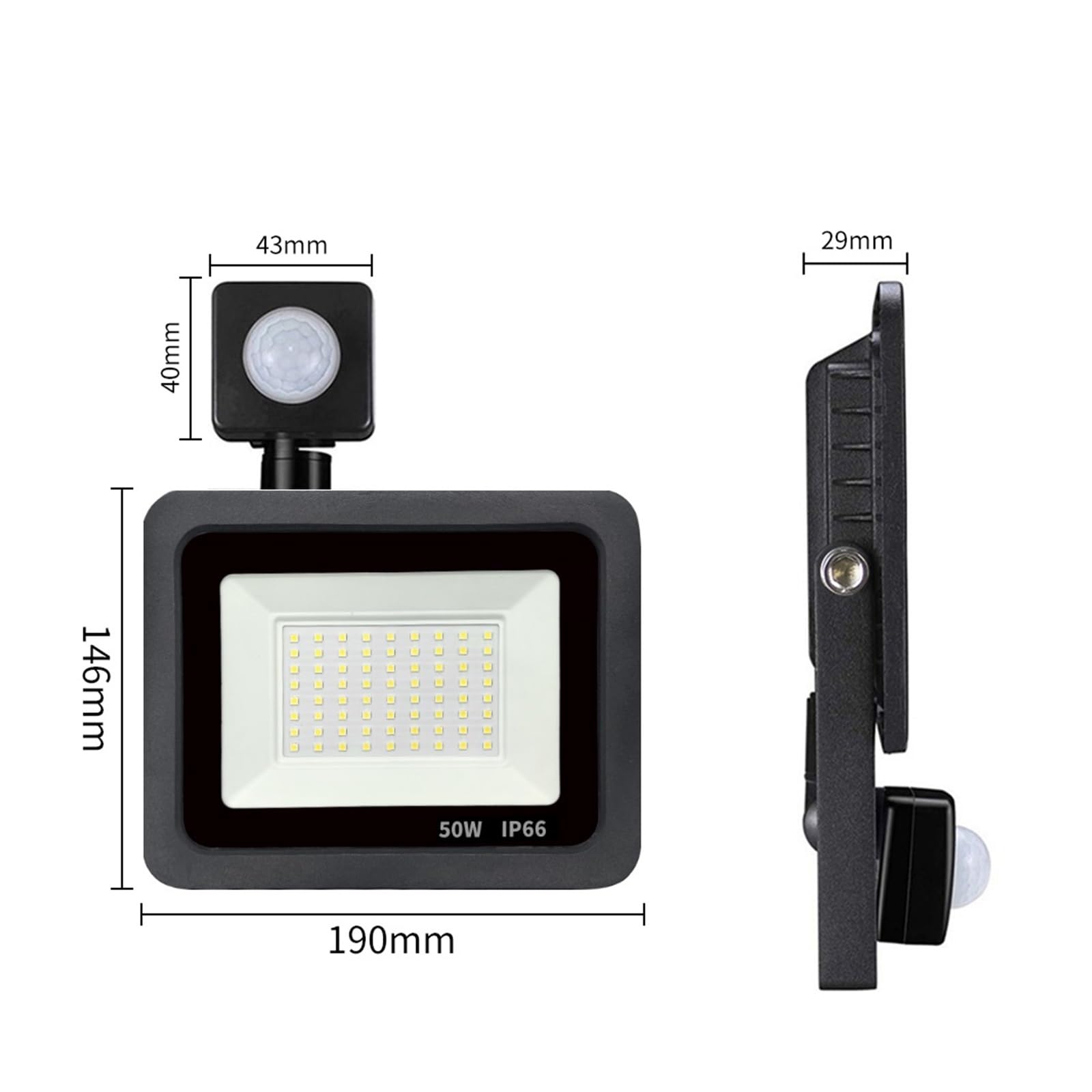 Focos exteriores, Reflector LED De 10W, 20W, 30W, 50W, 100W, Con Sensor Movimiento PIR Impermeable, Lámpara Pared For Exteriores, Foco Luz Inundación(Warm White,50W)