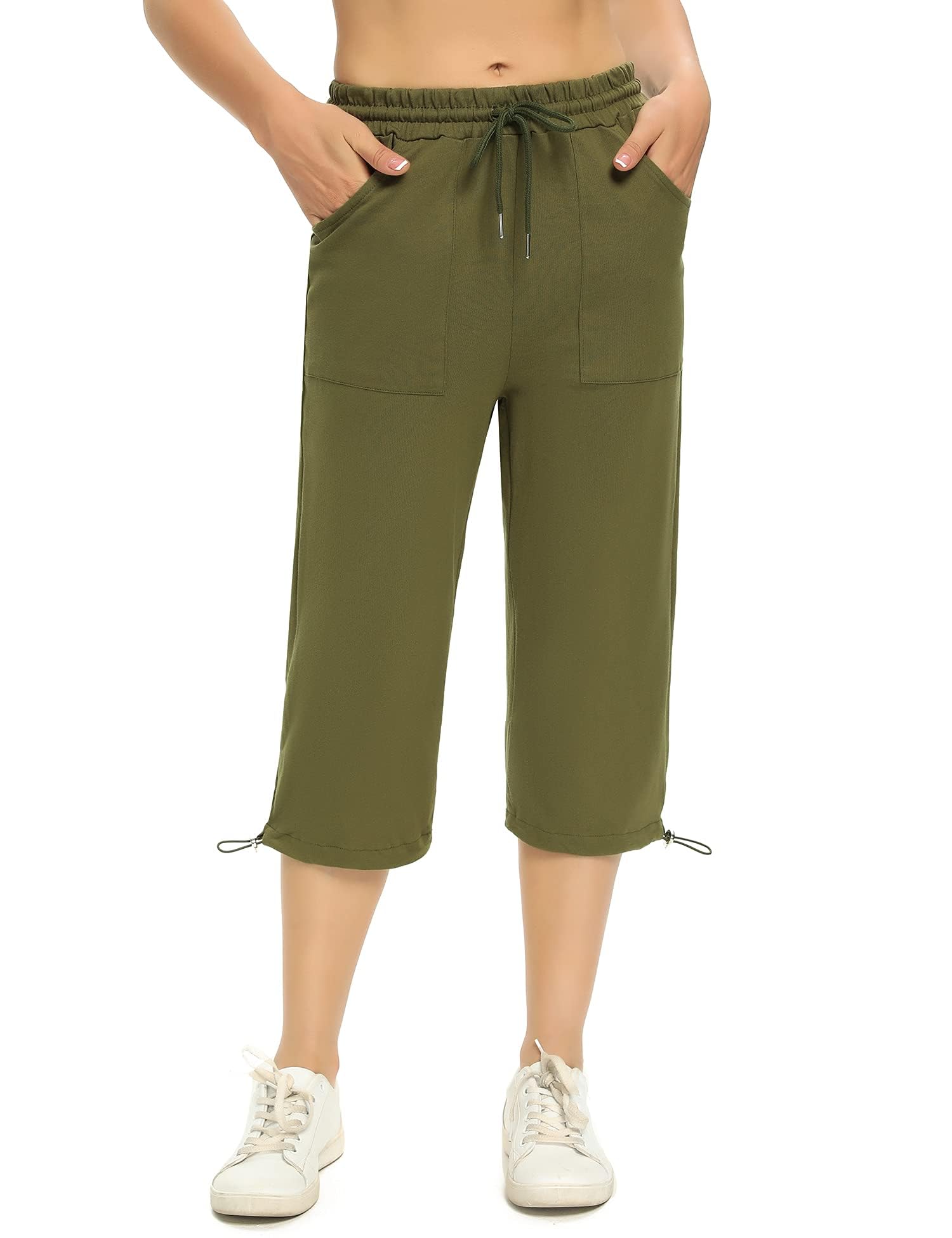 Totatuit Pantaloni Capri Donna Estivi Pantaloni Sportivi Donna Pantaloni 3/4 Donna Cotone Regolabile con Tasca Pantaloni Pinocchietto Cropped Estivi Donna Jogging Yoga Pinocchietti Donna