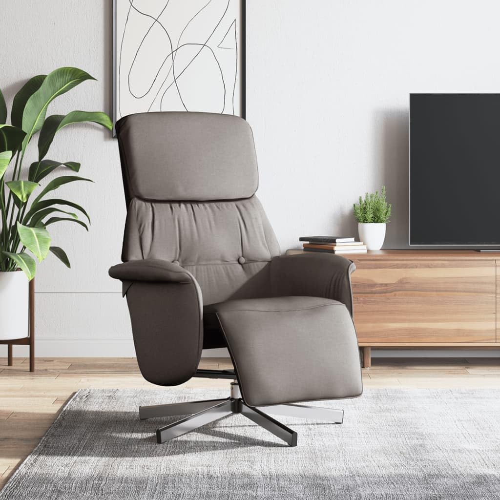 Sillón de relax con reposapiés, 71 x 91 x 105 cm, funda de tela, estructura de metal, cómoda silla giratoria para salón, dormitorio, oficina