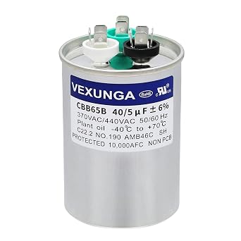 VEXUNGA 40/5 uF 40 + 5 MFD 370VAC أو 440VAC Dual Run Start Round A / C Capacitor CBB65 CBB65B مكيفات الهواء لمروحة AC أو مضخة الحرارة أو المكثف المستقيم