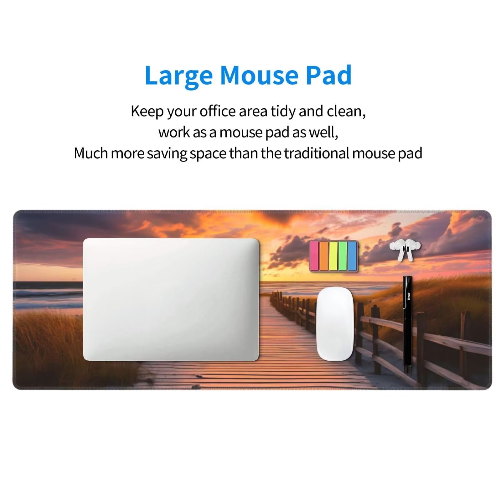 Tappetino Mouse, Tappetino Mouse Gaming Grande XXL 1500x800x3mm Tappetino Scrivania Mouse Pad, Base in Gomma Antiscivolo, Bordi Cuciti, Mousepad per Ufficio e Gaming (Dune di sabbia vista mare) R-218
