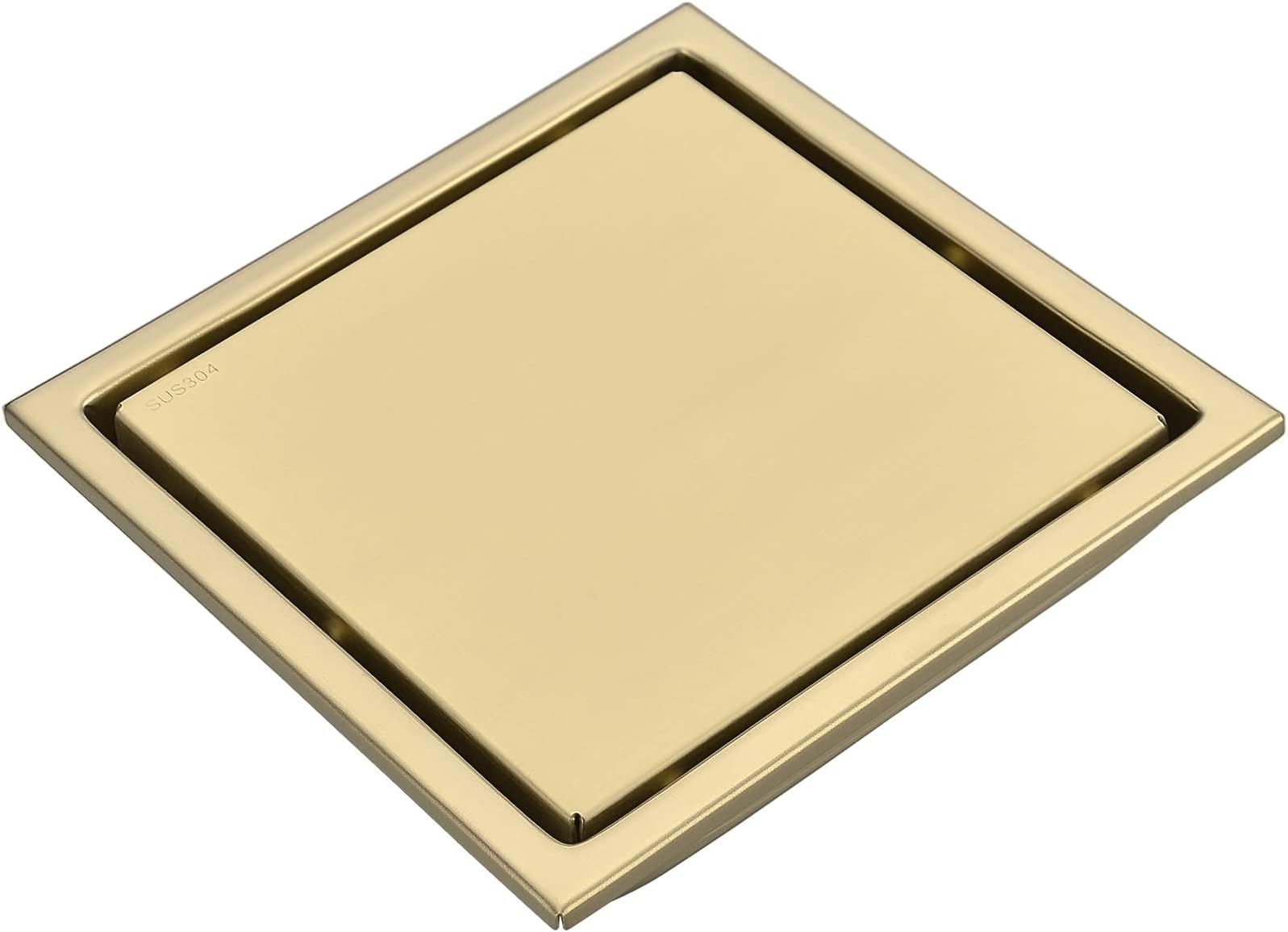 TRUSTMI 6 Inch Square Invisible Bathroom Shower Floor Drain with Removable Tile Insert Grate Cover, Brushed Gold, SUS 304 Stainless Steel