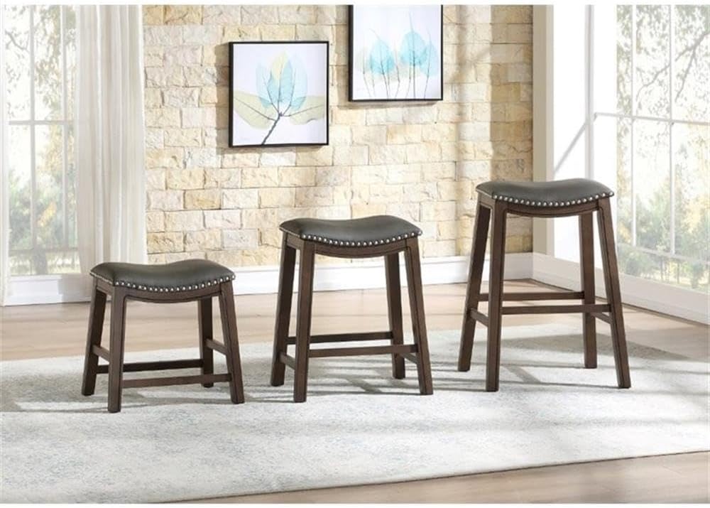 Pemberly Row Bar Stool Chair in Gray | Seat Height 20" | with Saddle Seat, Footrest | Indoor for Dining Room | Max Weight: 250 lbs