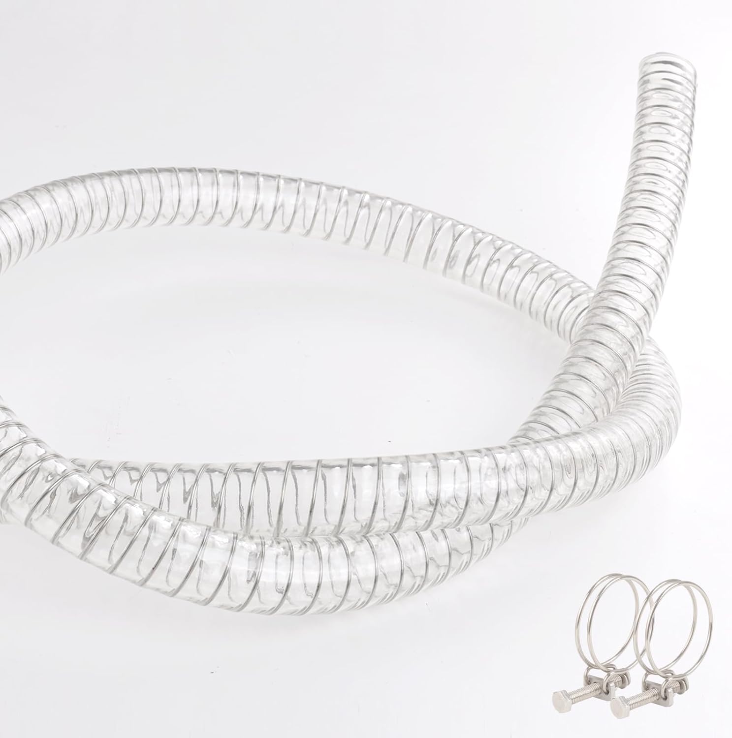 Eoiips 1-1/4"ID x 1-5/8"OD Steel Wire Suction PU Polyurethane Tubing, Food Grade Hose, High Pressure Flexible Heavy Duty Clear Suction Tube, 1.3Ft Length