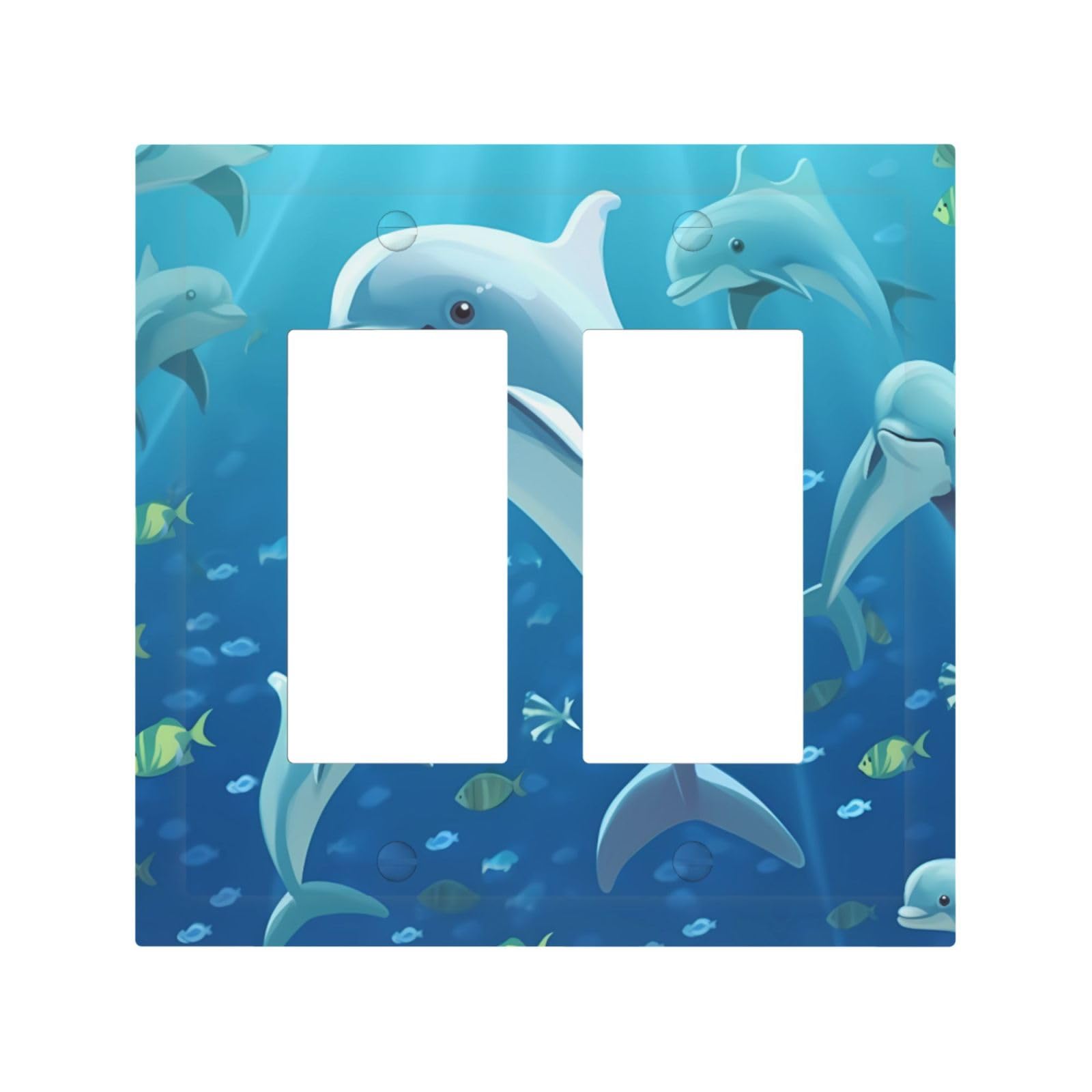 Decorator Double Toggle Light Switch Covers Dolphin Wall Plate 2-Gang Mid Size 5" x 4.9" Double Toggle Switch Wallplate Decorative 2 Gang Wall Switch Plate Covers
