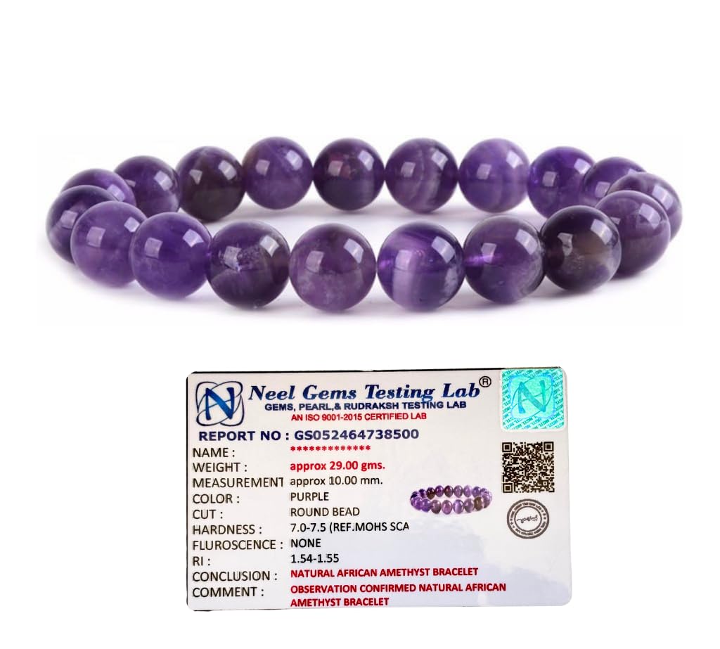 DIYSM Natural Stone Lab Certified Gemstone Round Beads Bracelet for Birthday Gift (10MM, Amethyst) (B0CL6P5NG7) Amazon Price History, Amazon Price Tracker