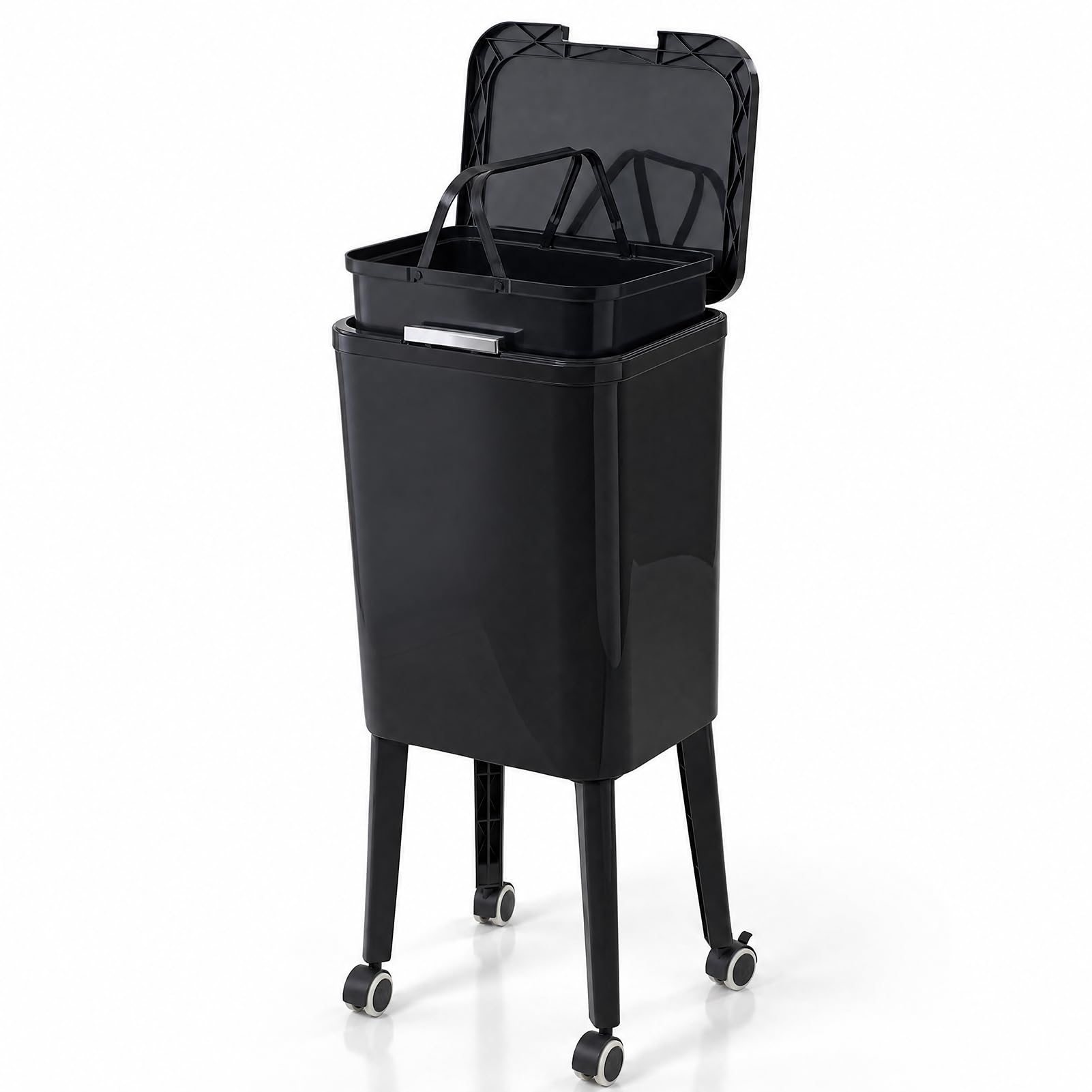 Warmiehomy 15.5L Tall Slim Kitchen Bin with Inner Bucket, Black