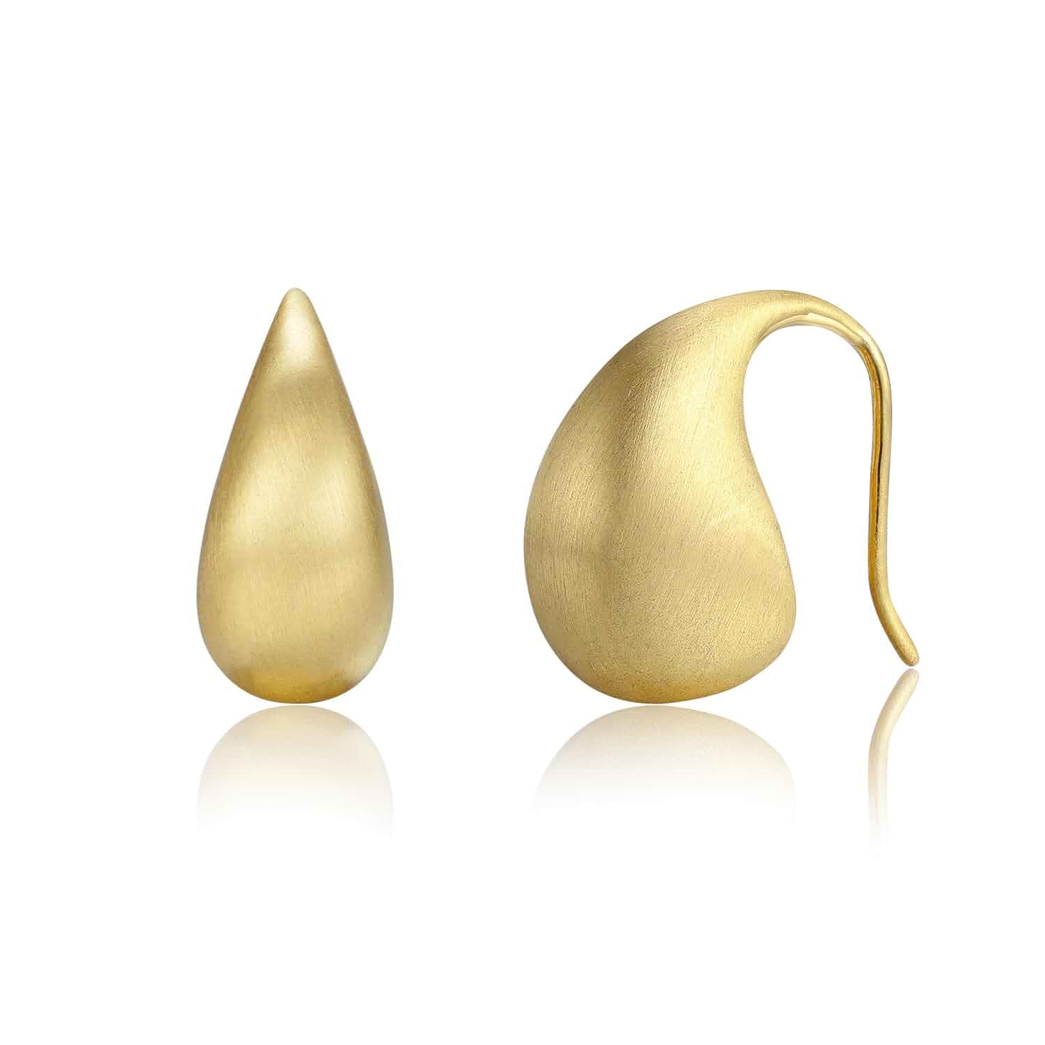 Chunky Gold Stud Earrings for Women 14K Gold Plated Satin Brushed Gold Earrings Teardrop Dangle Earrings Geometric Vintage Minimalist Trendy Statement Earrings Hypoallergenic Studs Elegant Jewelry Gift