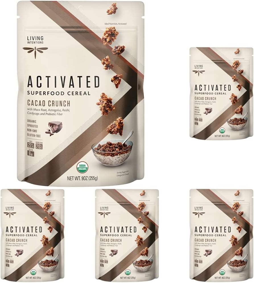 Living Intentions Organic Superfood Cereal – Cacao Crunch – NonGMO – Gluten Free – Vegan – Kosher – 9 Ounce Unit (5 Pack)