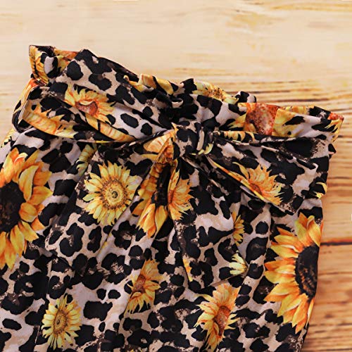 Kucnuzki 2T-3T Girls Clothes Toddler Girl Outfit Yellow Ruffle Irregular Hem Tops Floral Leopard Pants Set For 2-3 Years Old Girl #TOP6