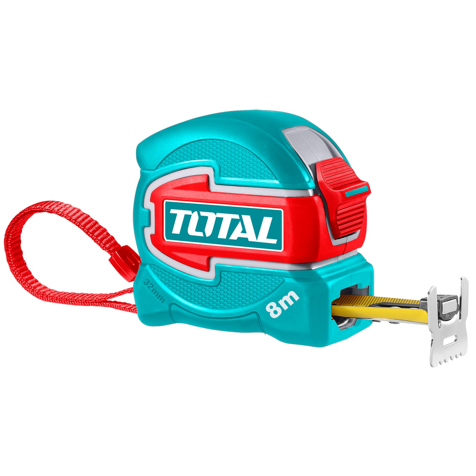 TOTAL 8m x 32mm Steel Tape Measure, Magnetic Double Hook, Metric & Inch | 360° Nylon-Coated, Dual-Sided Metric And Inch Blade With Lanyard And Belt Clip For Construction And Carpentry-image-27