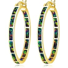 CiNily Opal Hoop Earrings,Women Jewelry Rhodium Plated/Rose Gold or Yellow Gold Plated Gemstone Big Hoop Earrings 32mm