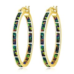 CiNily Opal Hoop Earrings Women Jewelry Rhodium Plated Rose Gold or Yellow Gold Plated Gemstone Big Hoop Earrings