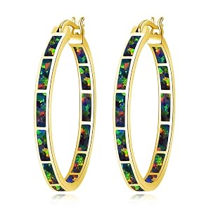 CiNily Opal Hoop Earrings Women Jewelry Rhodium Plated Rose Gold or Yellow Gold Plated Gemstone Big Hoop Earrings