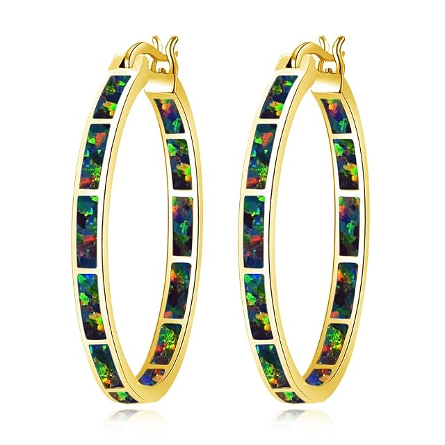 CiNily Opal Hoop Earrings Women Jewelry Rhodium Plated Rose Gold or Yellow Gold Plated Gemstone Big Hoop Earrings