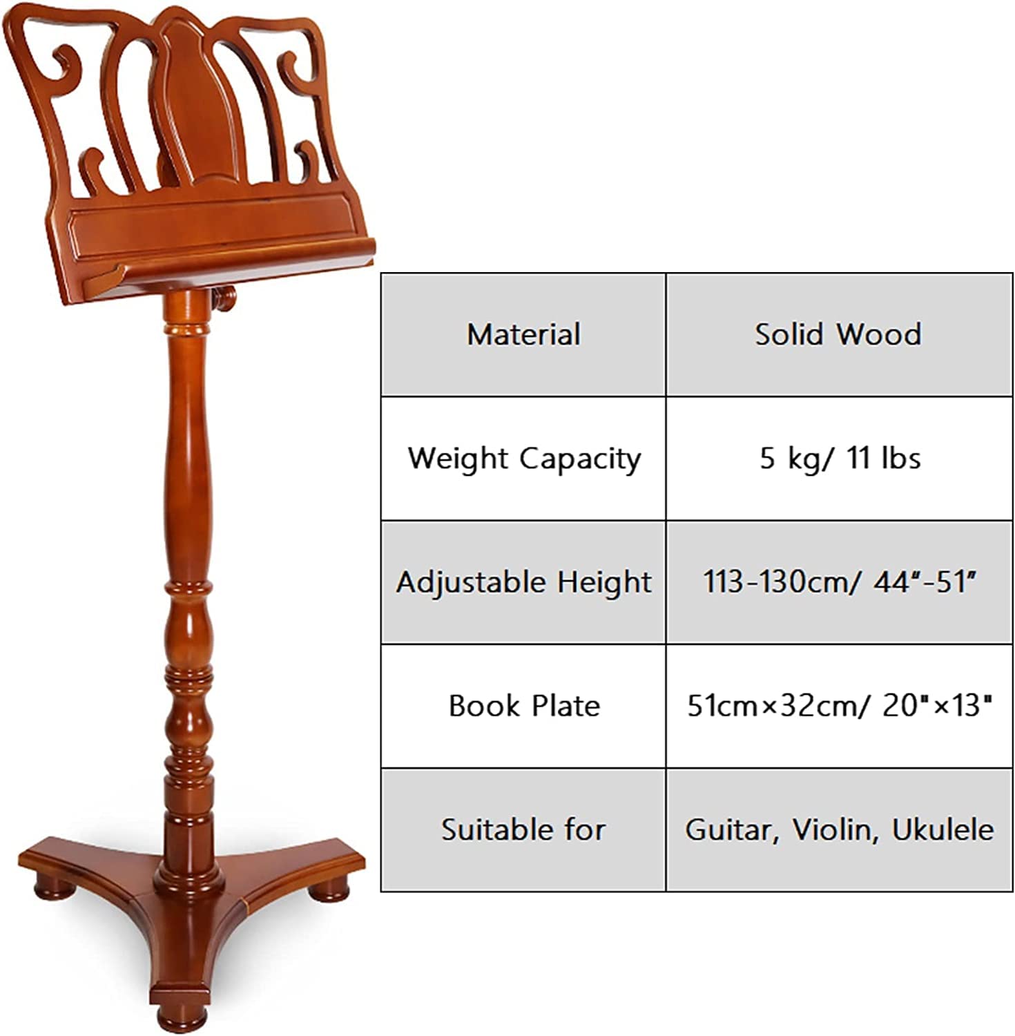Atril Musica Soportes de música Soporte de música de Madera Pesada Soportes de partituras de ángulo Ajustable Trípode Estable para Soporte de Libro de Estudio de Concierto Portátil