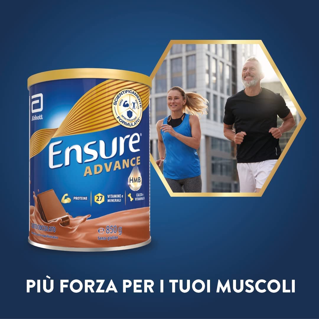 Ensure Advance Formula Nutrivigor Integratore alimentare proteico in Polvere, con 27 Vitamine e Minerali, Integratore Alimentare con Proteine, Calcio e HMB, Multipacco da 1,250 kg , Gusto Cioccolato