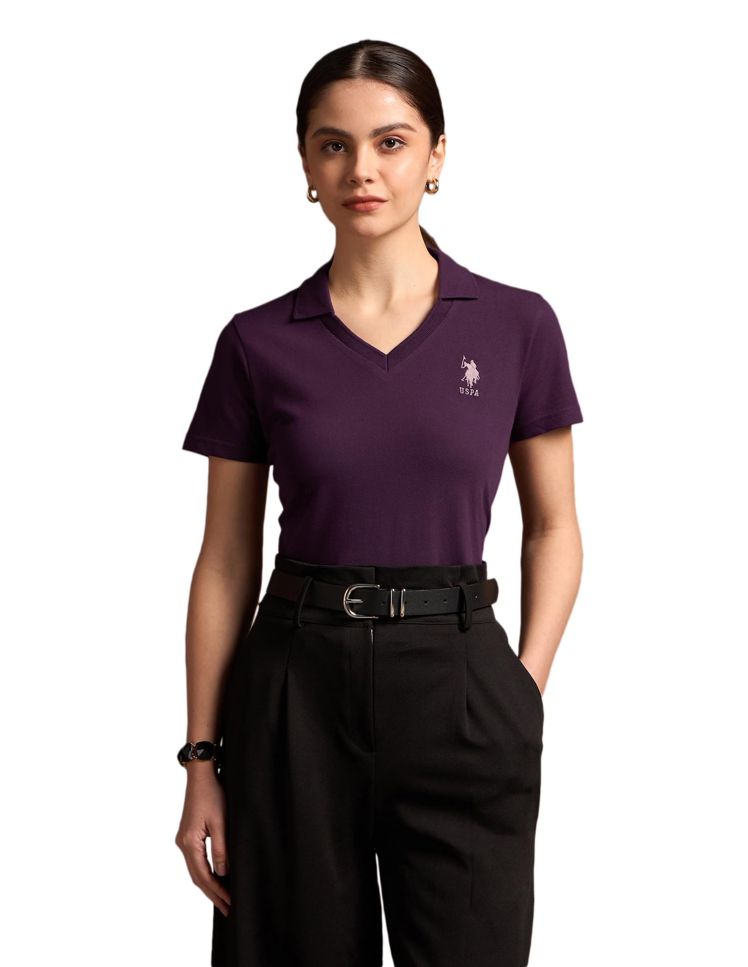Women's Cotton Regular Fit Solid Polo Shirt