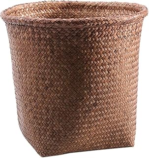 Outdoor Garbage can Woven Waste Basket Straw Trash Can Decorative Sundries Storage Basket Round Wastebasket Garbage Bin Waste Paper Organizer Holder for Bathroom Kitchen Office L
