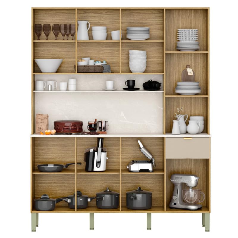 ACTUAL DIFFUSION Buffet 8 Portes 1 Tiroir 18 Niches Chêne et Gris Taupe L 161 H 200 P 38.8 cm