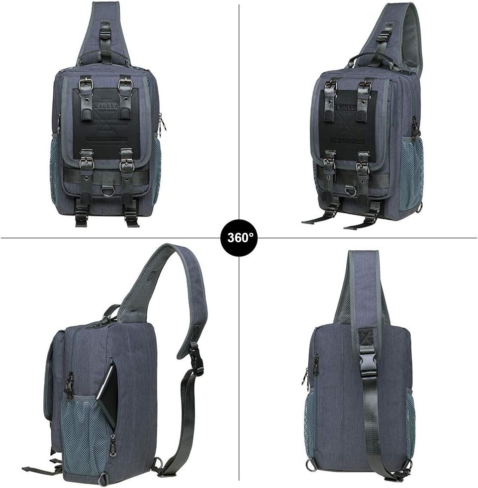 KAUKKO Canvas Messenger Bag Cross Body Shoulder Sling Backpack Travel Hiking Chest Bag