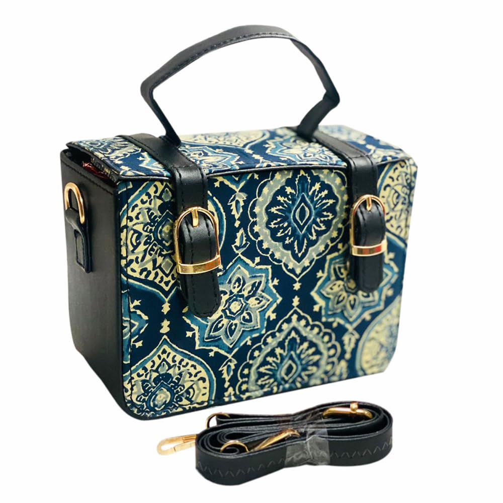 The Curio Street Womens Bag I Box Hand-Bag Cum Sling-Bag I Navy Blue Color I Floral Design Pattern (B0D2RMHFBS) Amazon Price History, Amazon Price Tracker
