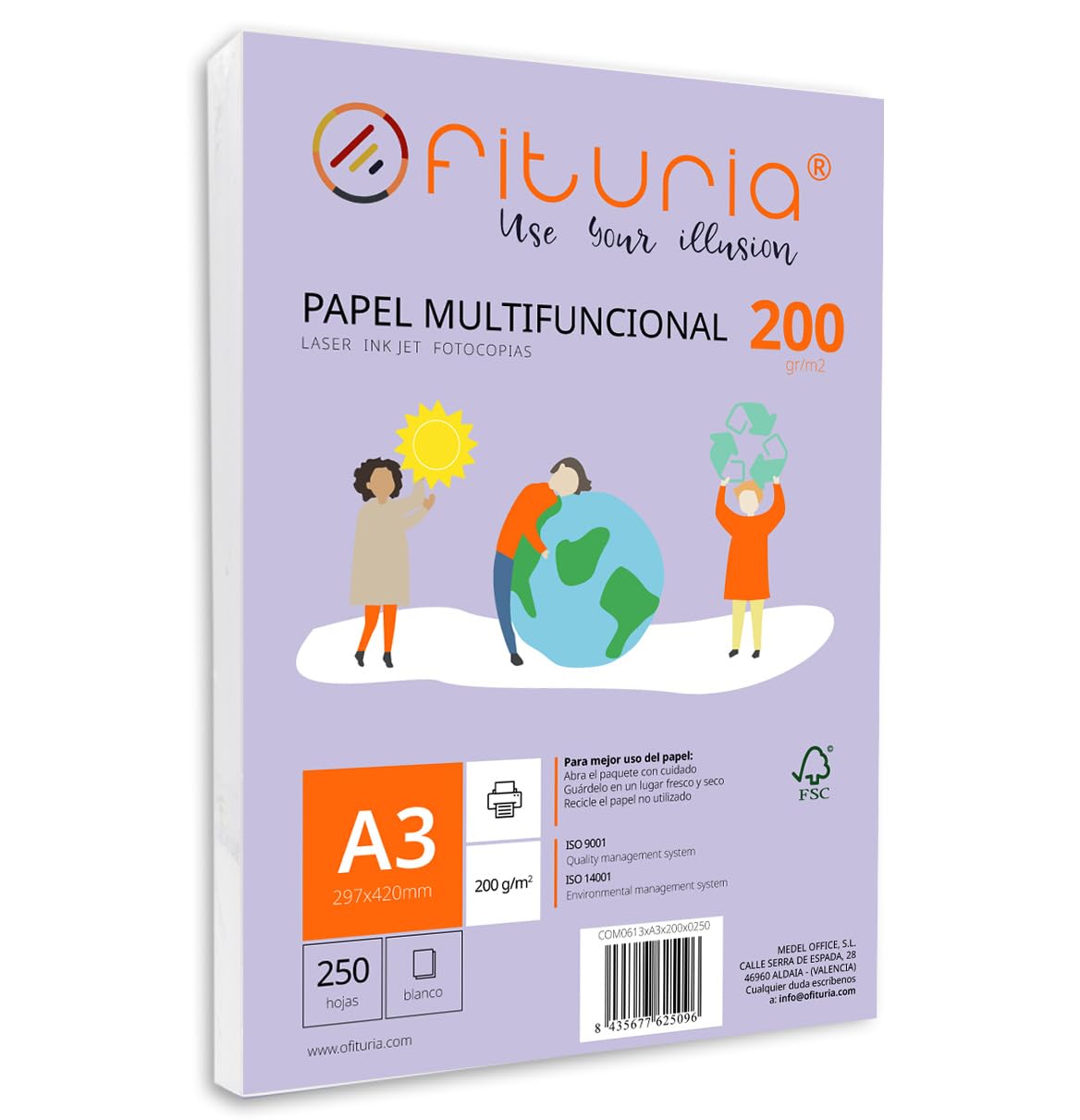 A3 200 g 250 Sheets White Paper Multifunctional Paper for School Use and Work Environments Ideal with Laser, Inkjet or Copier Printers - Ofituria