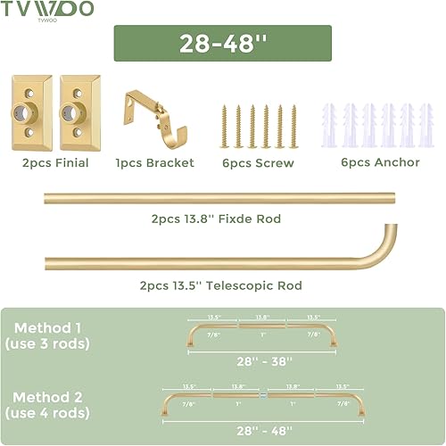 Miniatura 8 de TVWOO Barras de cortina envolventes, barras de cortina doradas para ventanas de 28 a 48 pulgadas, barra de cortina opaca ajustable de 1 pulgada con