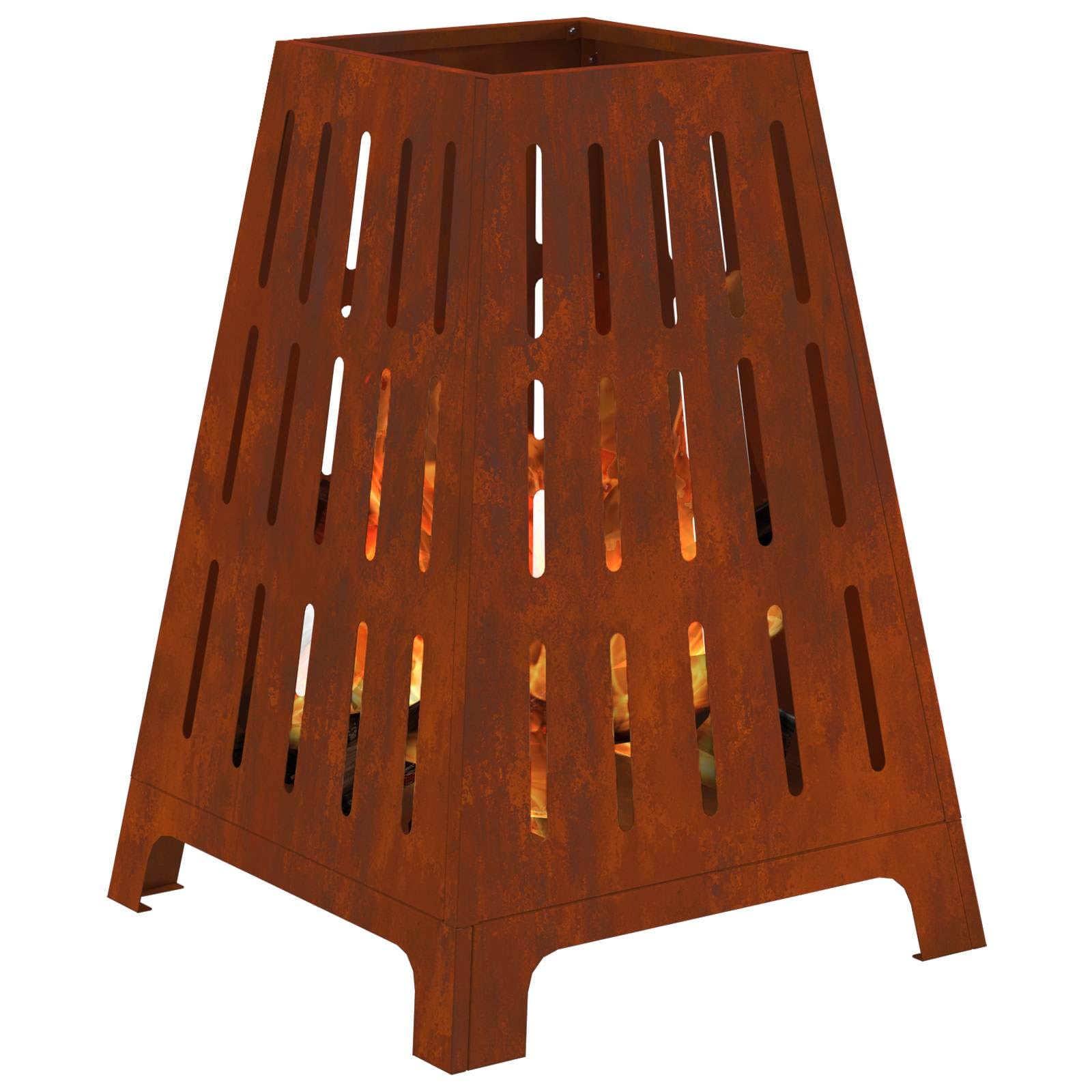 Mangloder Braciere marrone in acciaio resistente alle intemperie, 50 x 50 x 70 cm, 8,75 kg, verniciato a polvere, autoportante, per giardino, terrazza, balcone, esterno, con legna da ardere, calore e