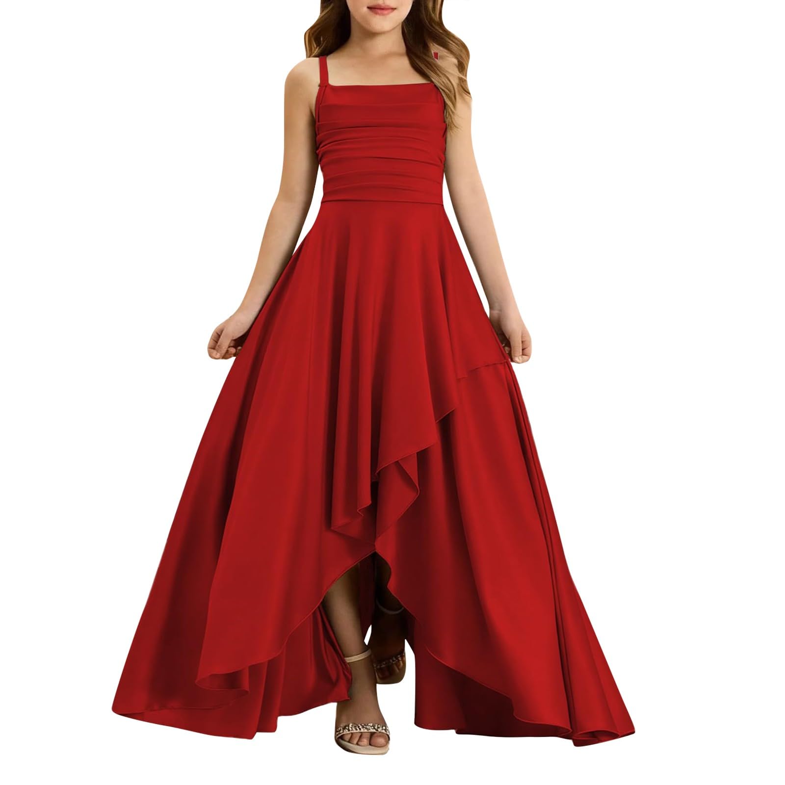 Vestito da ragazza con fiori con maniche a volant alto basso abito da damigella d'onore principessa concorso abiti da festa di compleanno abiti da ballo formale per bambini