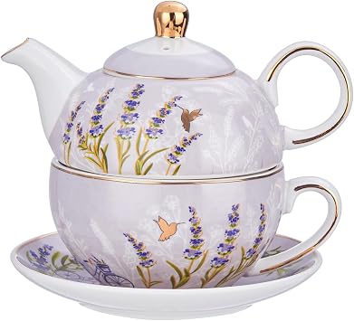Tea for One Set, Teapot for One and Cup Set, Individual Teapot with Cup and Saucer, Porcelain Floral Tea Set for Gift, Women, Mather, Christmas, Valentine
