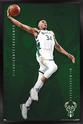 Trends International NBA Milwaukee Bucks - Póster de pared Giannis Antetokounmpo 19, 22.375 x 34 pulgadas, versión enmarcada en negro