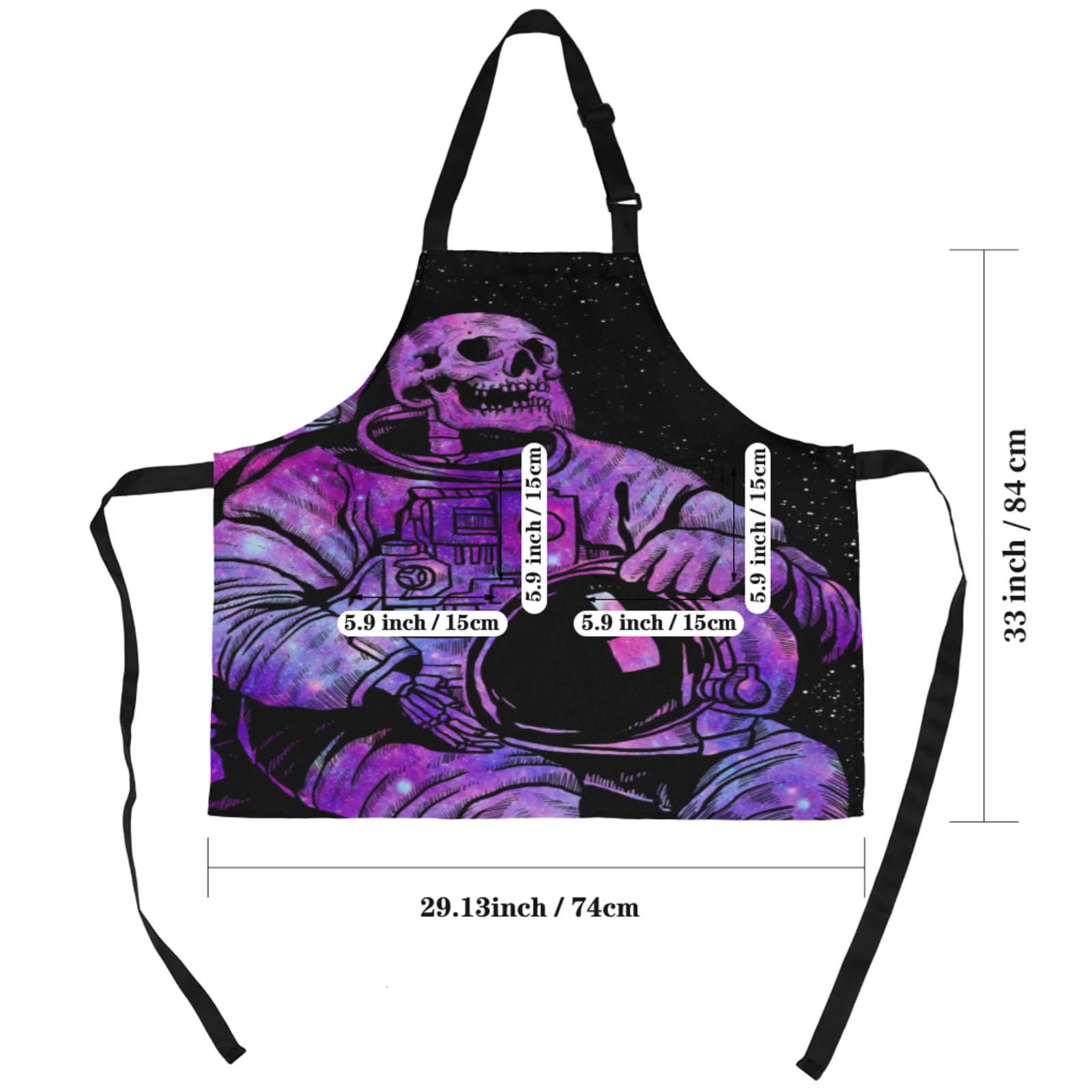 Aglebo Skull Astronauts Chef Apron with Pockets Adjustable Shoulder Strap Waterproof Cooking Apron for Kitchen Baking Gardening Pottery Painting