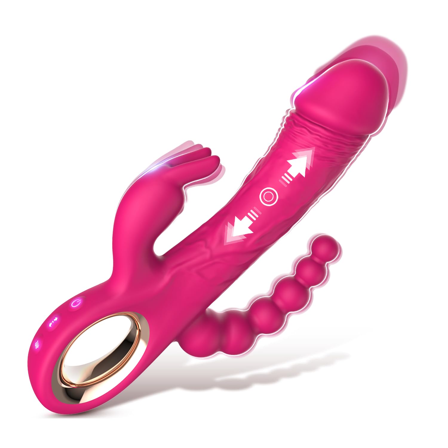 Vibrador de conejo con efecto de empuje, juguete sexual realista con diferentes velocidades y mango circular, diseño de cuentas anales para estimulación del punto G, anal, vaginal y del pezón, juguete para adultos para el placer femenino.