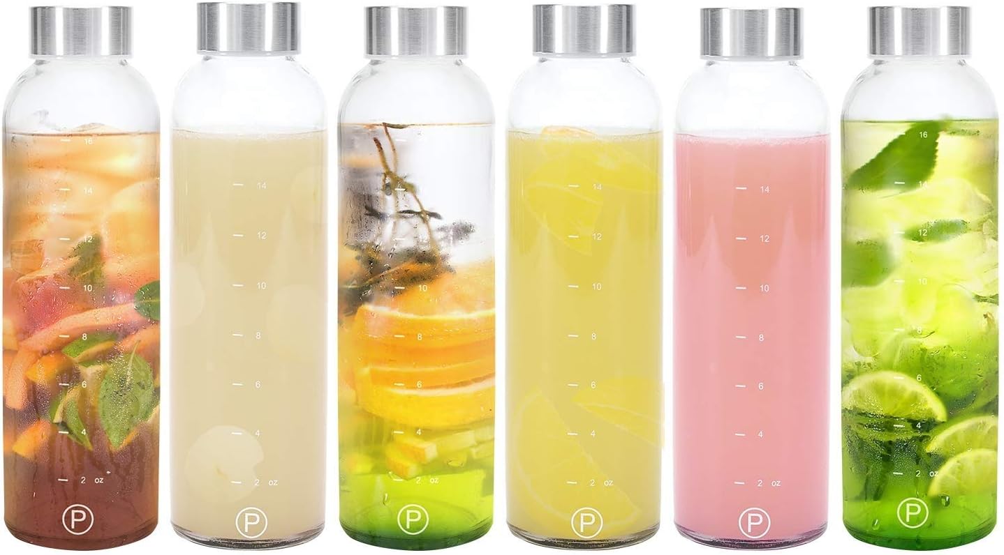 Pratico Kitchen 18 oz.LeakProof Clear Glass Bottles
