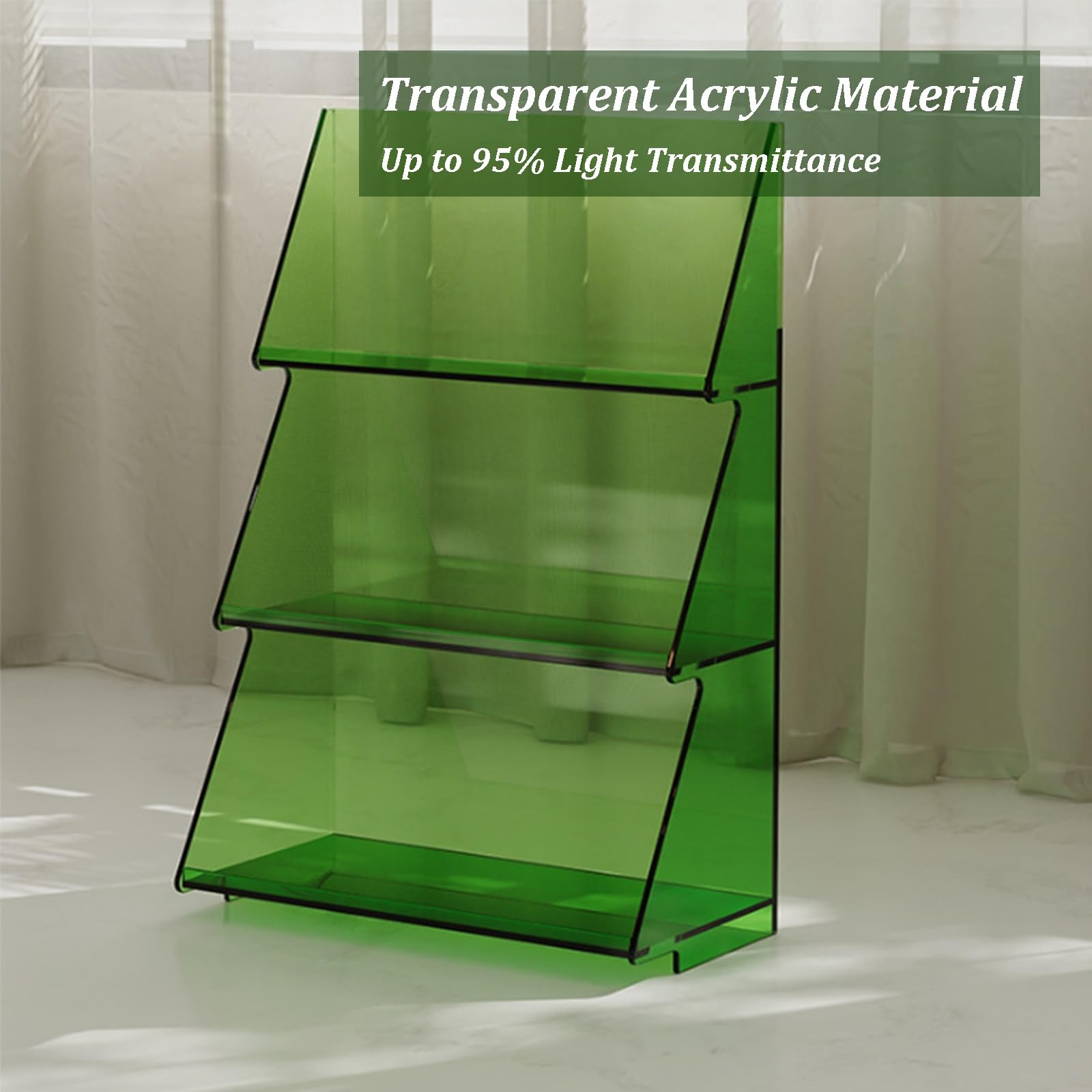 Estante De Almacenamiento De Acrílico De 3 Niveles para Montaje En Pared, Repisas Flotantes con Diseño De Borde Elevado, Organizador De Maquillaje Sin Perforaciones(Clear)