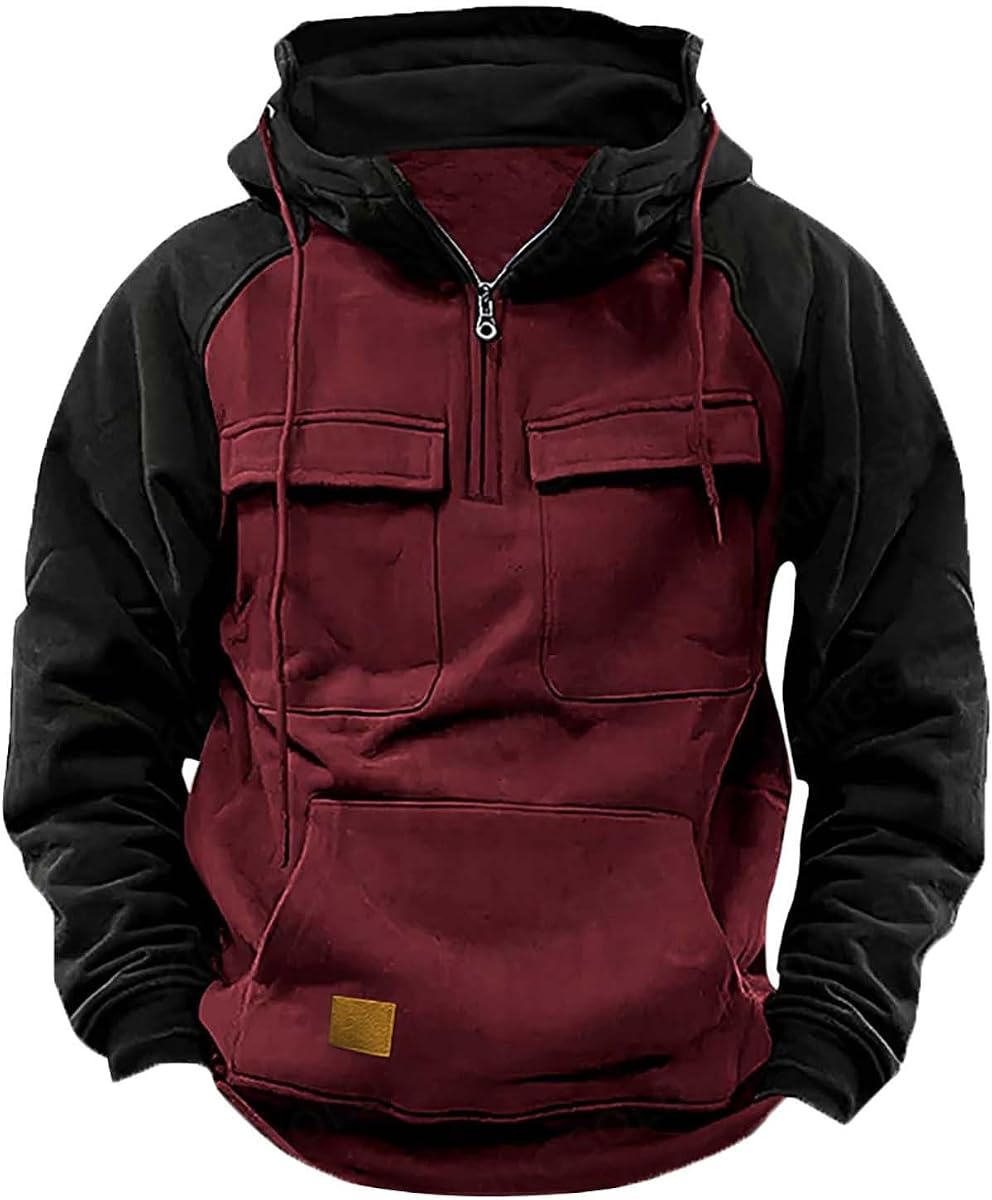 Tactical Hoodies for Men Military Quarter Zip Pullover Cargo Hoodie Jacket Hooded Sweatshirt with Pockets