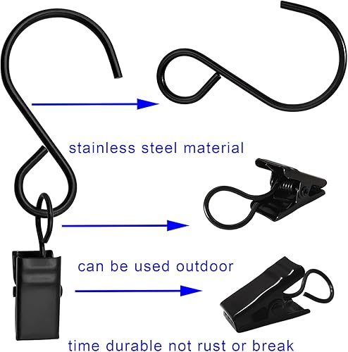 Miniatura 9 de AMZSEVEN Clips de cortina de acero inoxidable con ganchos en S, paquete de 50 clips de luces colgantes para fiestas, perchas de canalón para fotos,