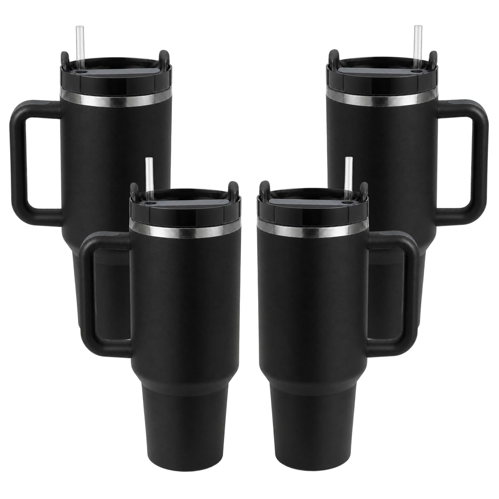 Pandance 4 Pack 40 oz Tumbler with Handle and Straw Bulk, Black