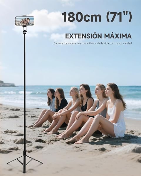 RISEOFLE 180cm Tripode para Movil & Palo Selfie - Tripode Movil Extensible Portátil con Mando Inalámbrico, Compatible con iPhone/Samsung/GoPro/Cámaras - 3