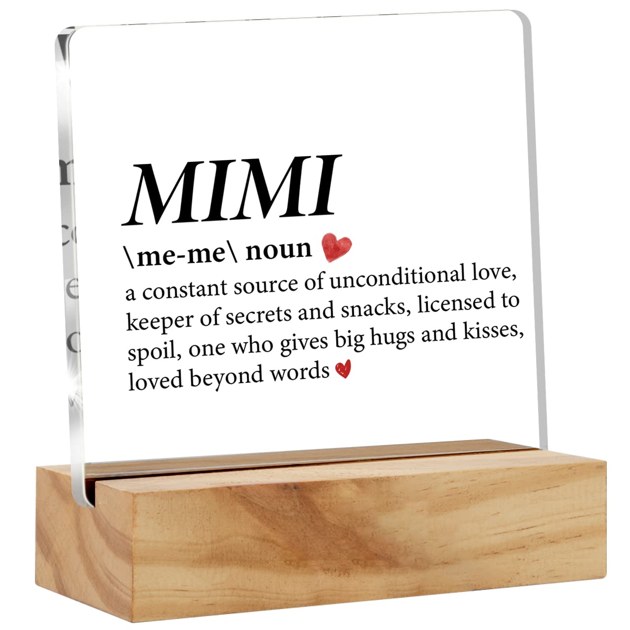 NurawoAcrylic Grandma Gift Mimi Desk Decor Present, Positive Mimi Definition Decorative Clear Acrylic Desk Plaque Sign with Wood Stand for Home Birthday Mother's Day Xmas