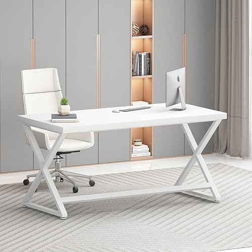 IBF Escritorio blanco para computadora, moderno escritorio de oficina en casa para escribir, trabajo, estudio, escritorio de madera simple para