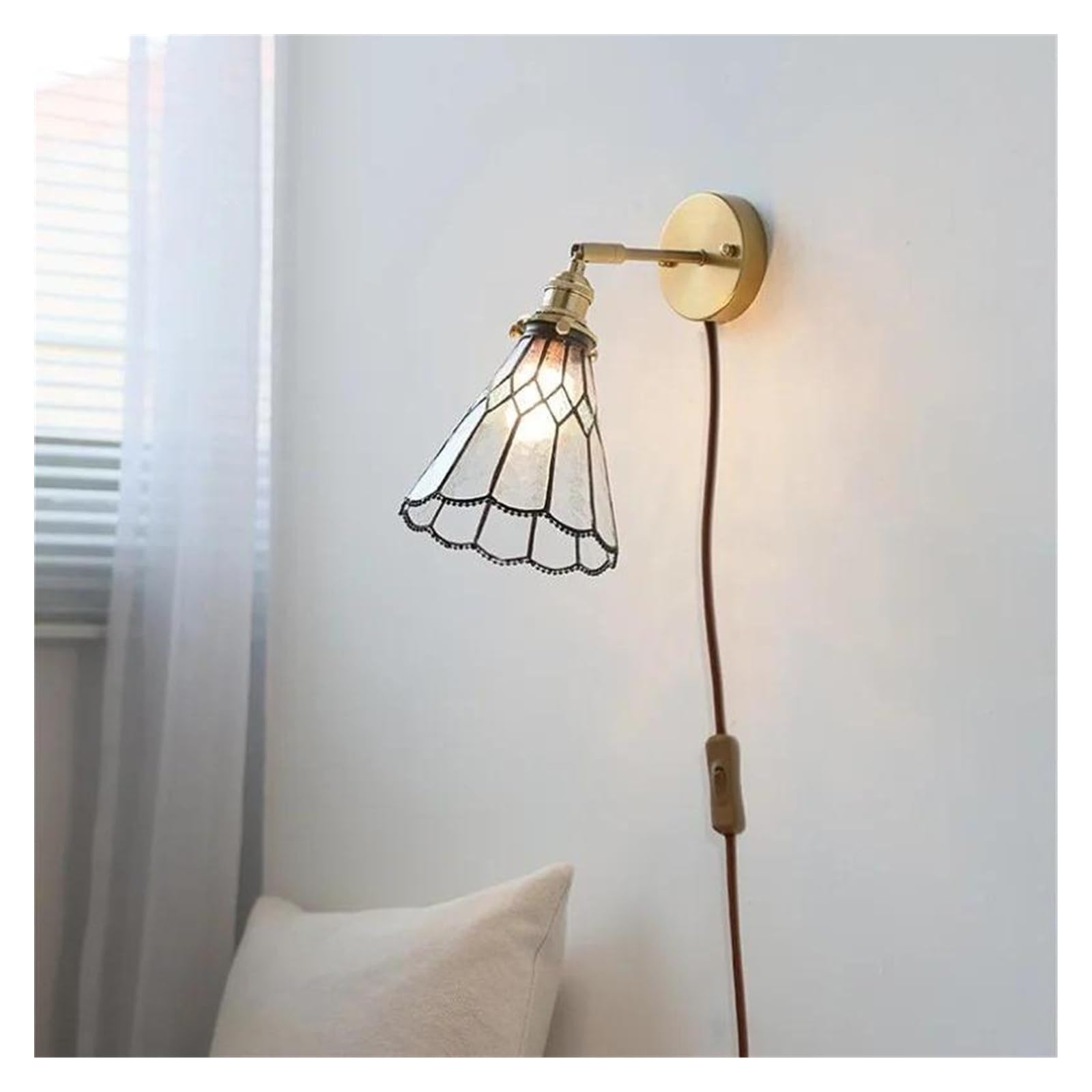 JYBNBBE Wall Sconces, LED Wall Lights Indoor Bedroom Decor Bathroom Clear Glass Copper Arm Bedside Lamp Sconce Modern Wandlamp,Plug In