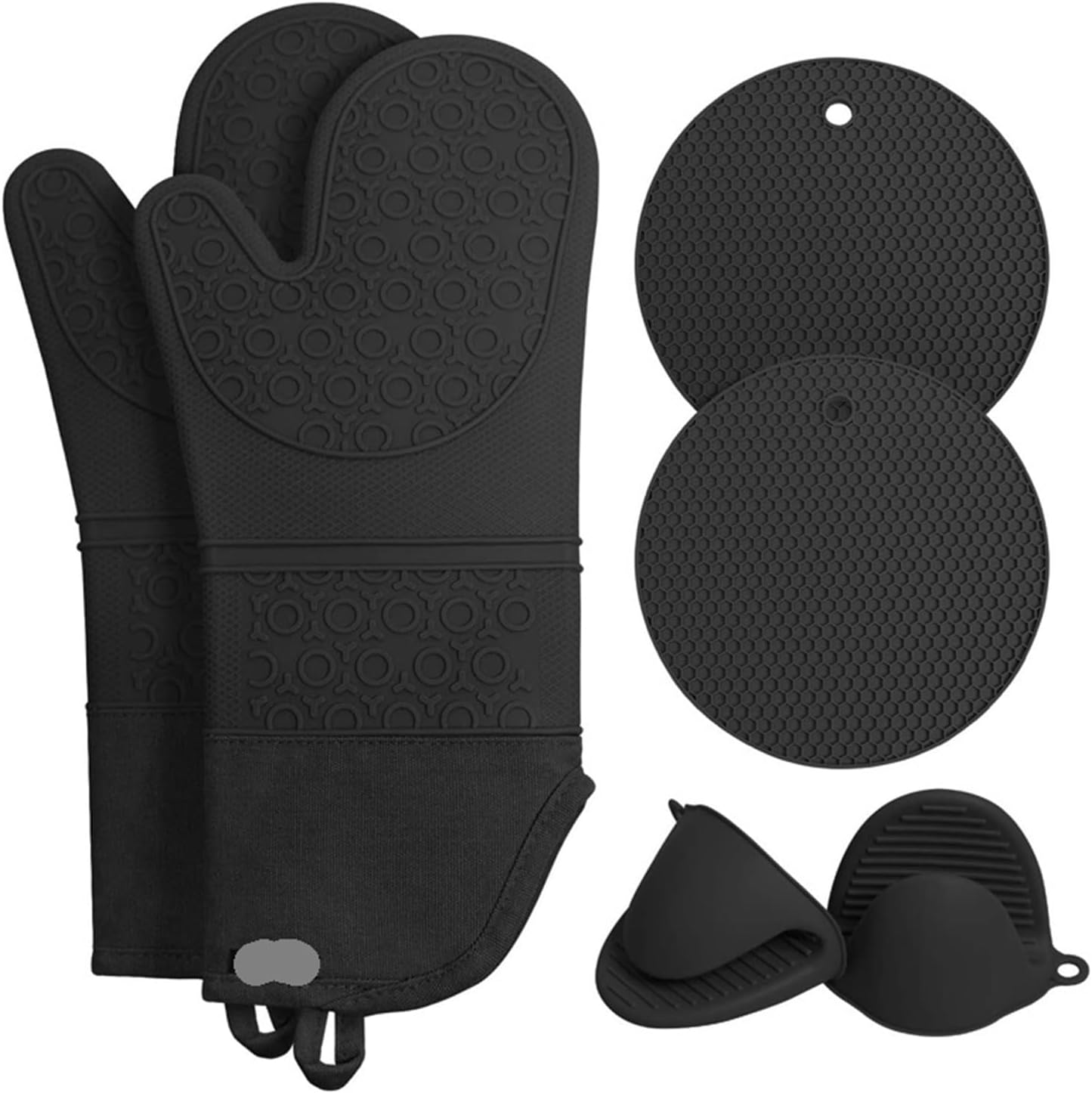 6Pcs Extra Long Oven Mitts and Pot Holders Sets Heat Resistant Silicone Cooking Gloves Hot Pads Potholders KC0419(Green)