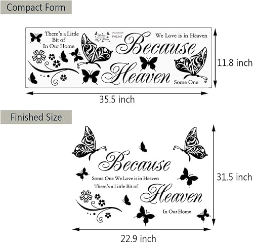 Miniatura 5 de Calcomanías de pared con citas con texto en inglés "Because Someone We Love is in Heaven", calcomanías de vinilo inspirador religioso para