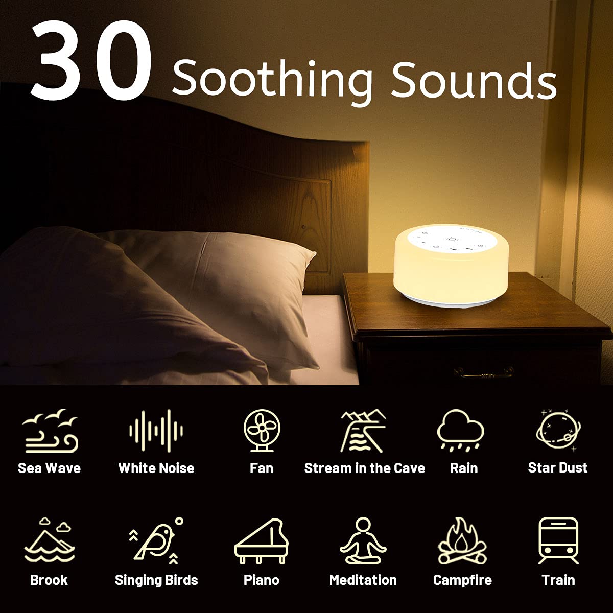 Easy@Home Macchina per Rumori Bianchi Portatile con 30 Suoni Rilassanti, Timer Automatico e Luce Notturna | Ideale per Neonati e Adulti, Generatore di Rumore Bianco per Dormire e Rilassarsi