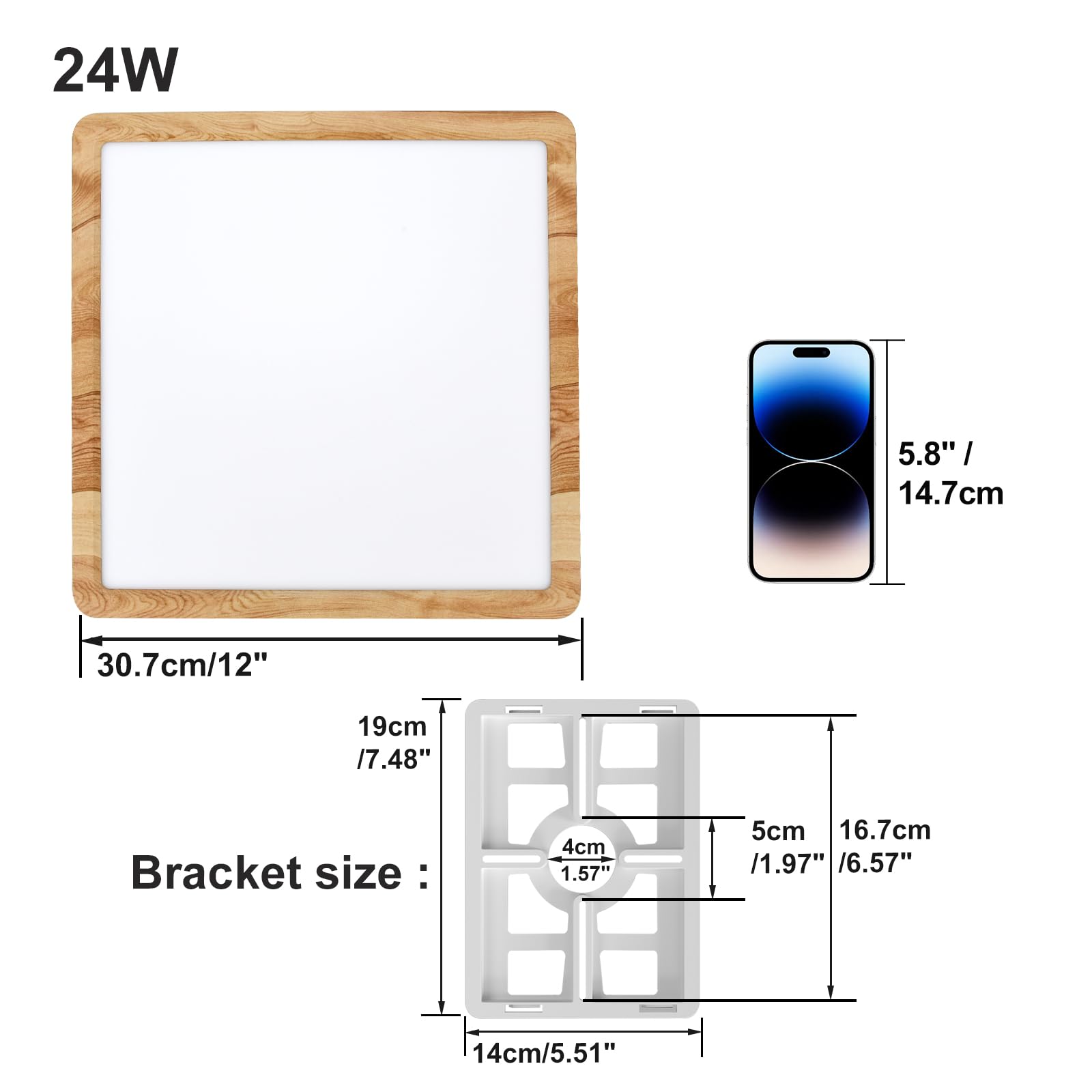 LVL Lampada da Pannello a LED 24W, Plafoniera Bagno Soffitto Luminoso Quadrato Nordico con venature del Legno Piatte per Camera da Letto, Soggiorno, Cucina (24W)