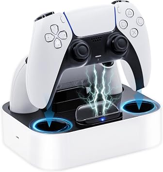 Mcbazel PS5 Edge Controller Fast Charging Dock, PS5 Controller Charger, PS 5 Edge Controllers Charging Station with LED Indicator White