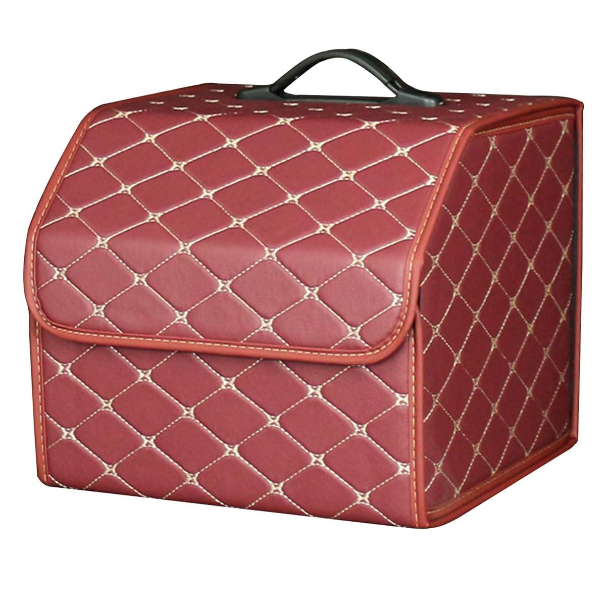 Trunk Organiser Storage for Hyundai Kona SX2 EV Electric 2024 2025, Car Trunk Storage Box Leather Durable Foldable Car Boot Tidy Box Accessories,Red-S-33X32X30CM